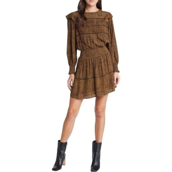New RAILS Faren Sepia Python Long-Sleeve Mini Dress Size XS - Picture 3 of 12